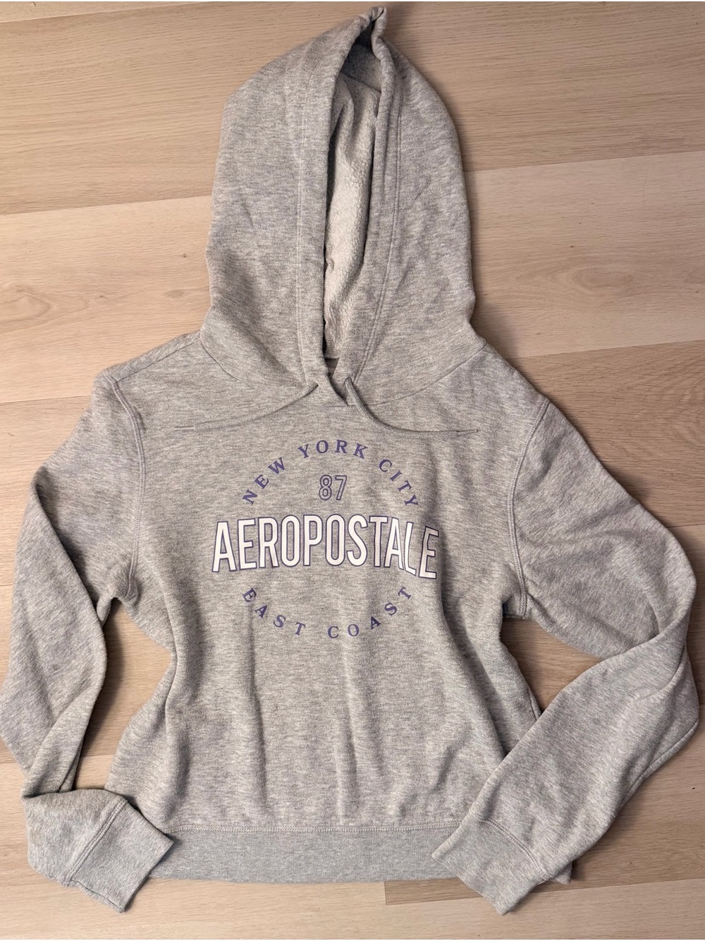 Aeropostale Light Gray Hooded Pullover with Purple Accents